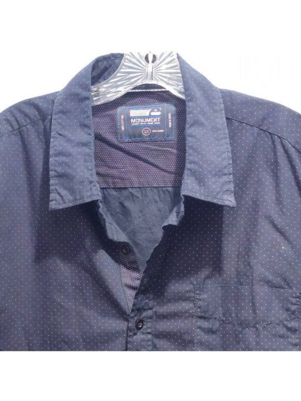 Monument Men’s Navy Polka Dot Short-Sleeve Button-Up Shirt 2X